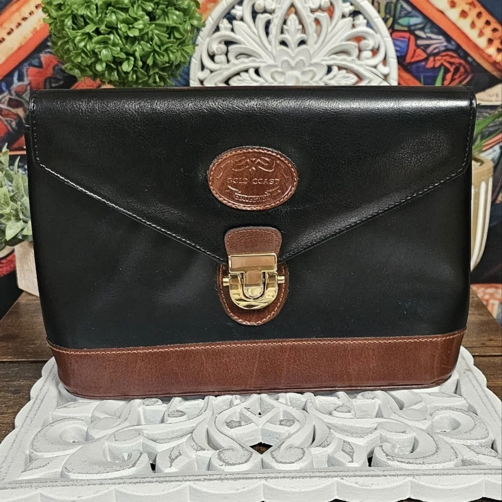 Gold Coast Genuine Leather Push Buckle Closure Clutch Handbag